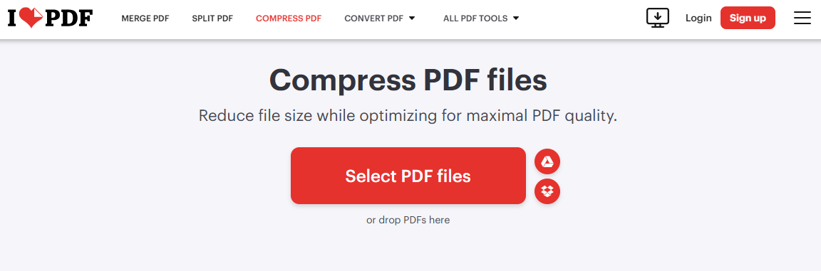 ILOVEPDF 사이트 접속 화면
