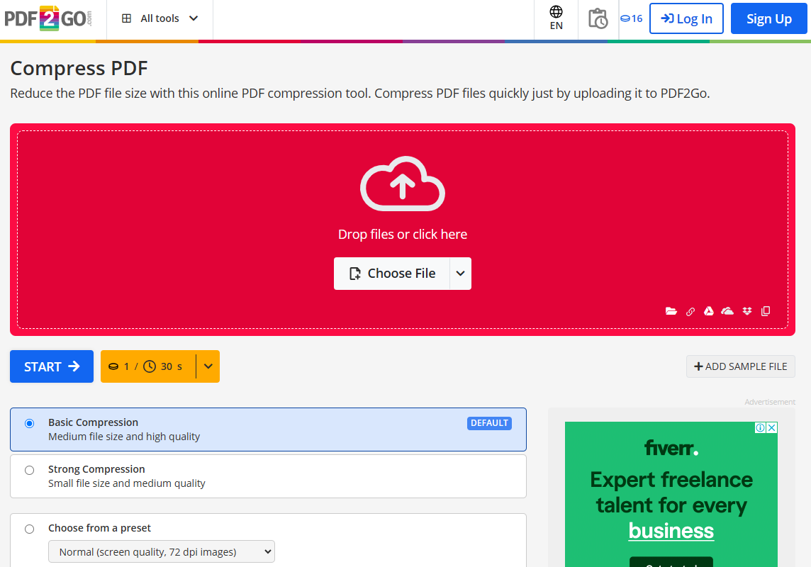 PDF2Go 사이트 접속 화면