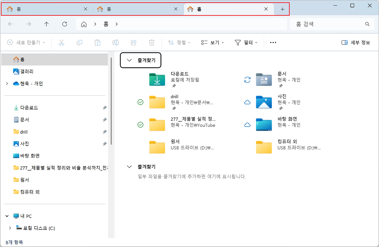 파일 탐색기에서 탭을 표시한 모습