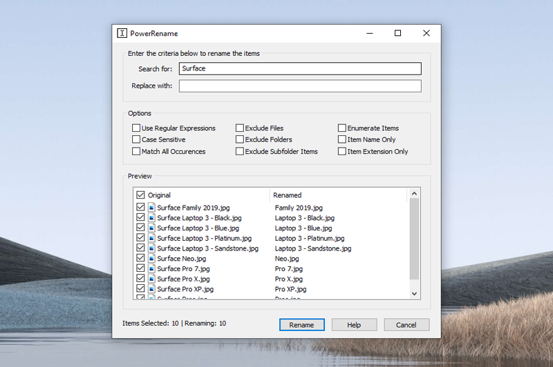 Power Toys를 사용하여 파일 이름을 일괄 변경하는 화면
