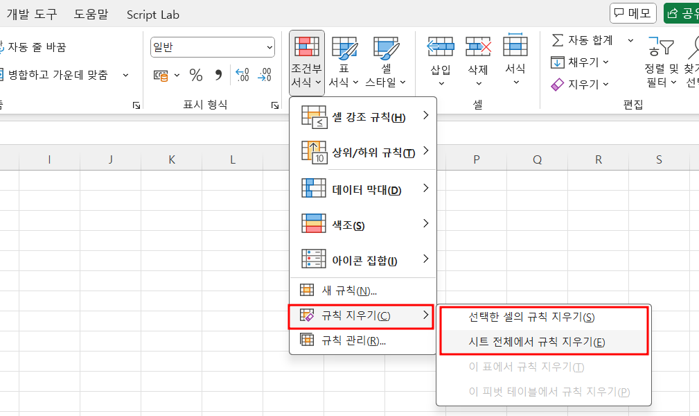 서식 제거 명령 사용