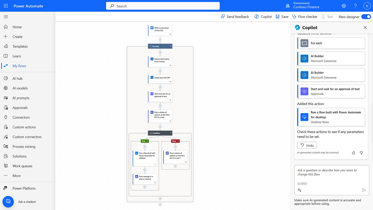 Microsoft Power Automate 작동 화면