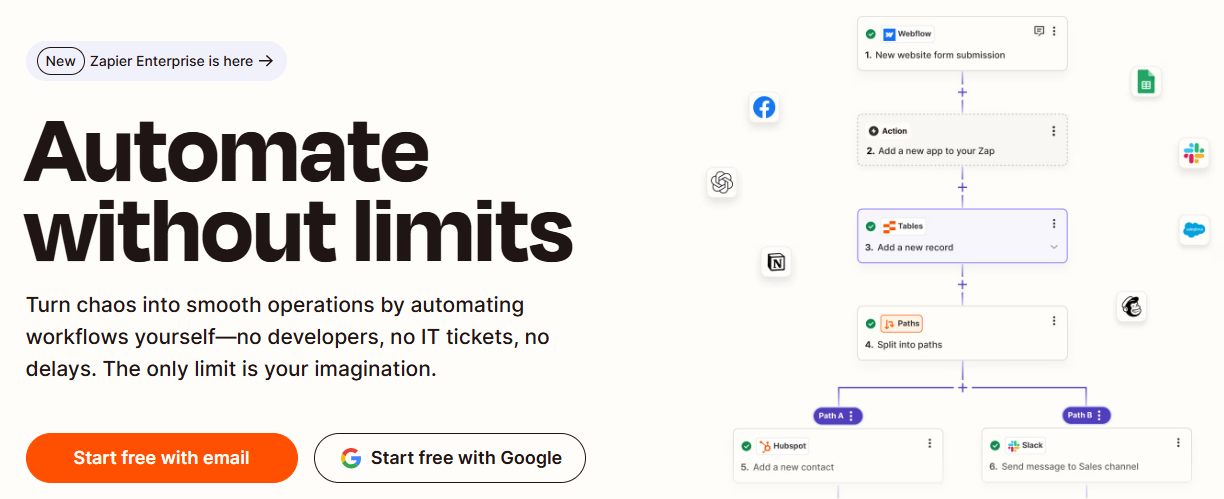Zapier for Excel 작동 화면