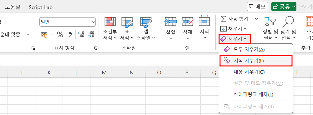 서식 제거 명령 사용
