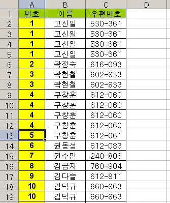 중복된 데이터 일련번호 매기기 예시 이미지 1