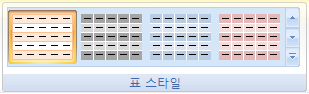 표 도구 디자인 탭의 표 스타일 갤러리