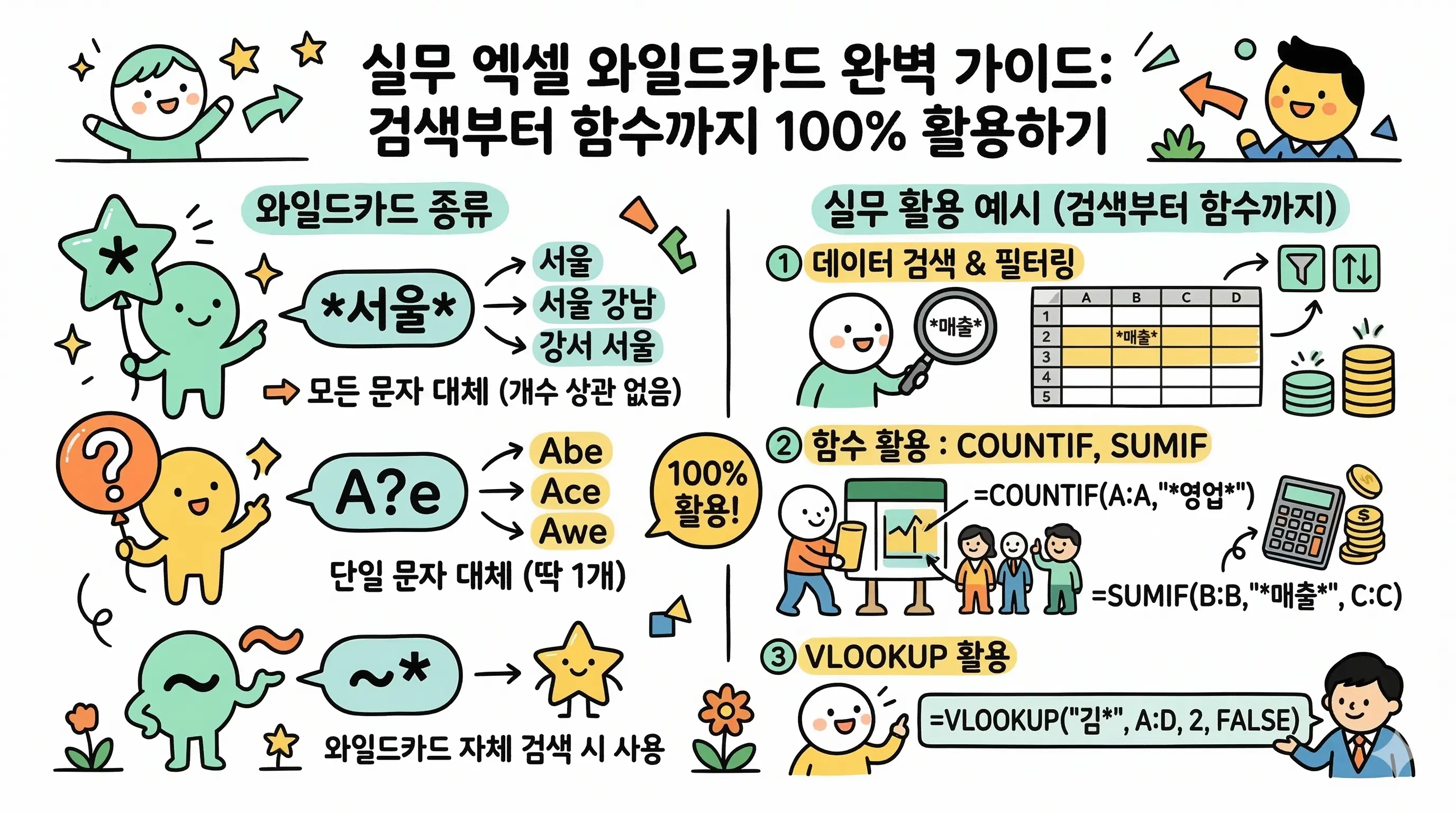 엑셀 와일드카드 검색과 함수 활용 예시