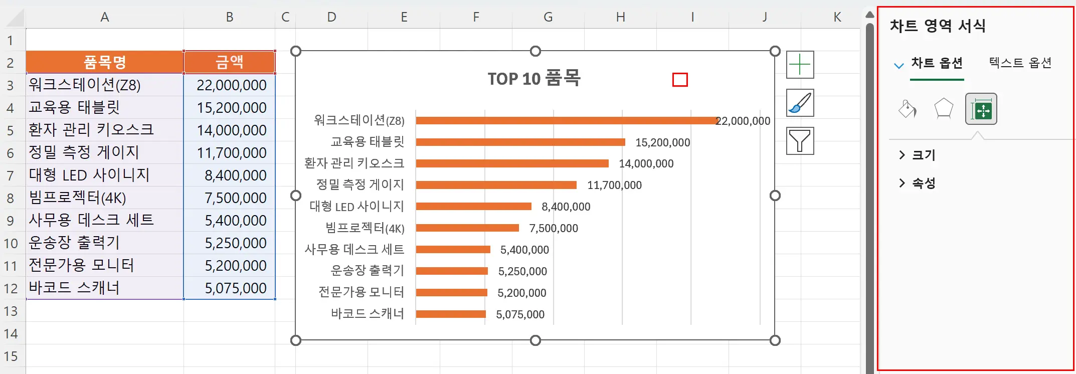차트를 꾸밀 때에도 더블클릭으로 서식 창을 여는 모습