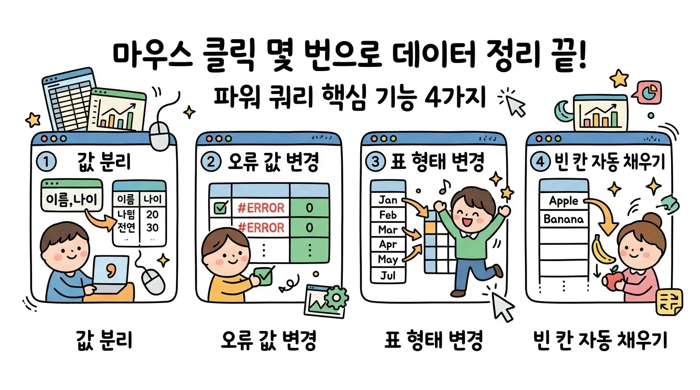 엑셀 파워 쿼리를 활용한 데이터 자동화 예시 이미지