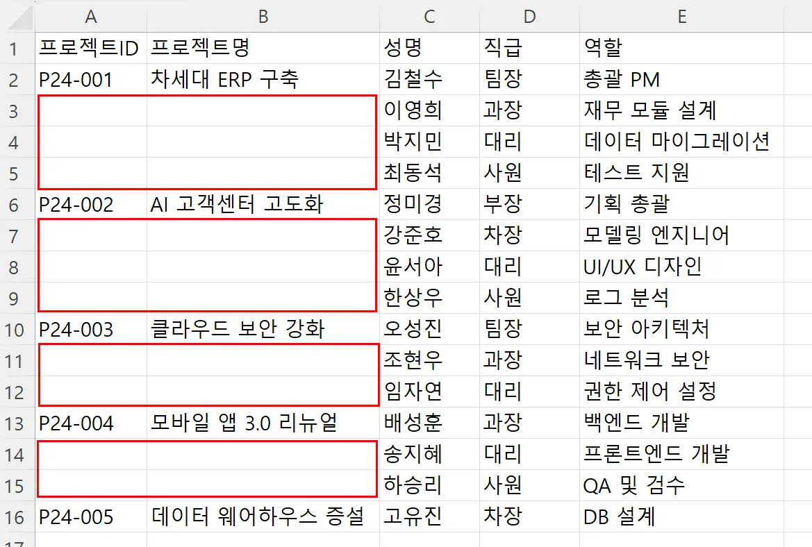 데이터 중간 중간에 공백이 있는 데이터
