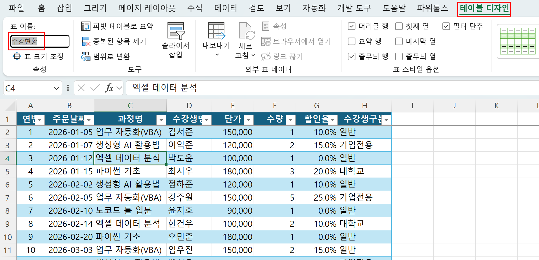 데이터를 표로 변환하기