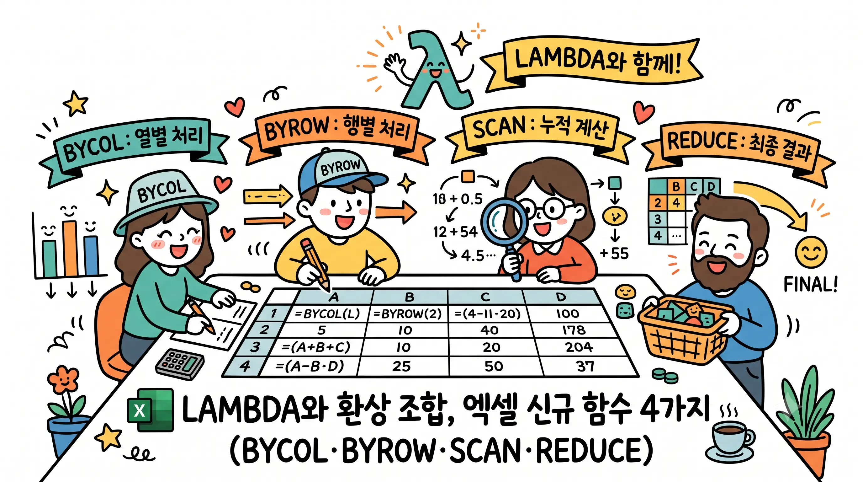 BYCOL BYROW SCAN REDUCE 함수로 배열 계산하기
