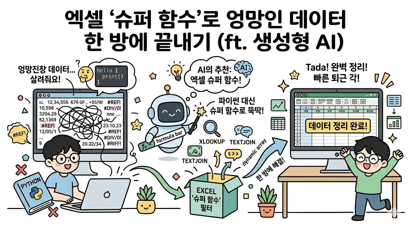 엑셀 내 파이썬 수식 입력 화면 및 데이터 전처리 예시