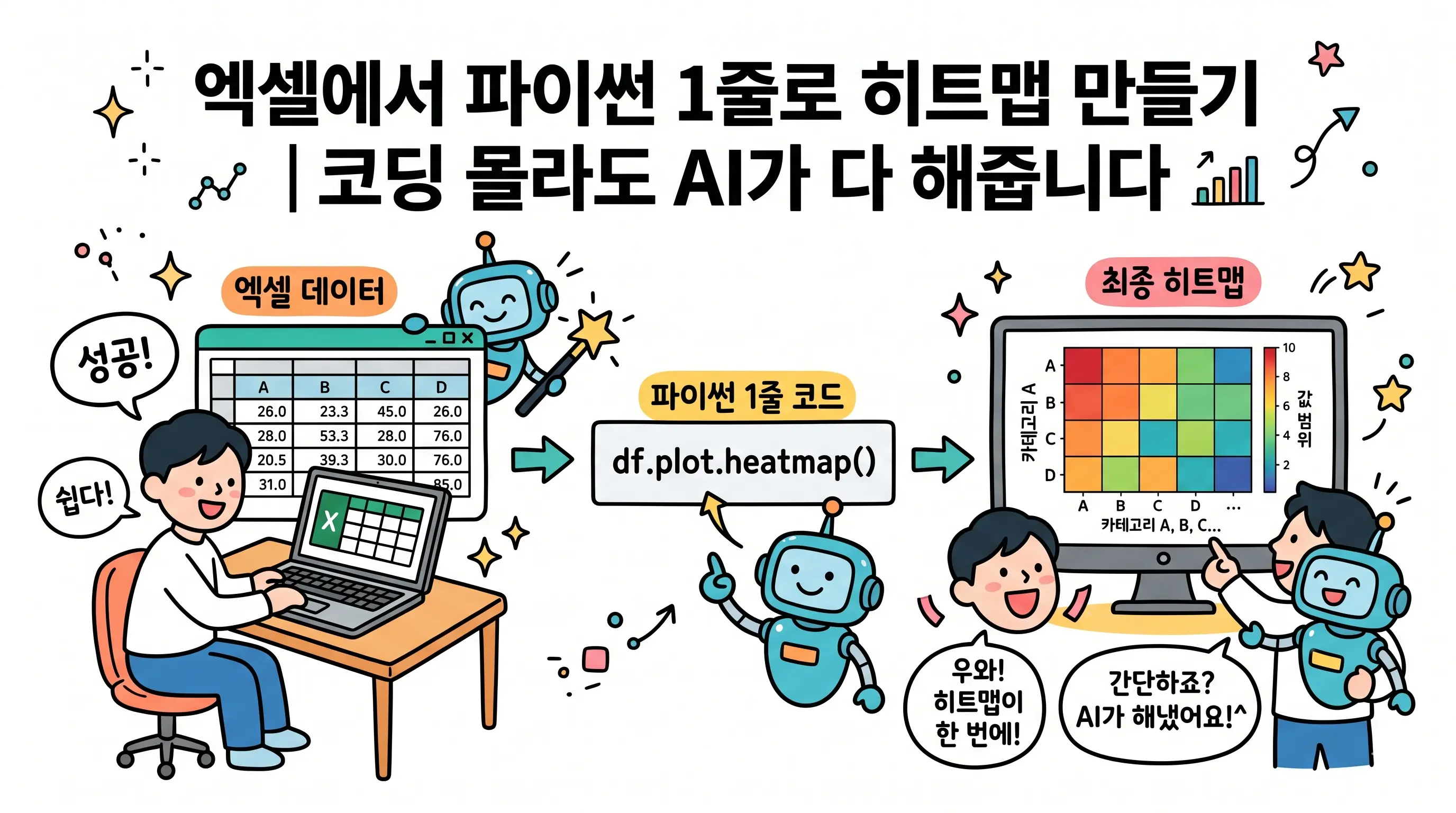 엑셀 내 파이썬에서 히트맵을 활용하는 모습