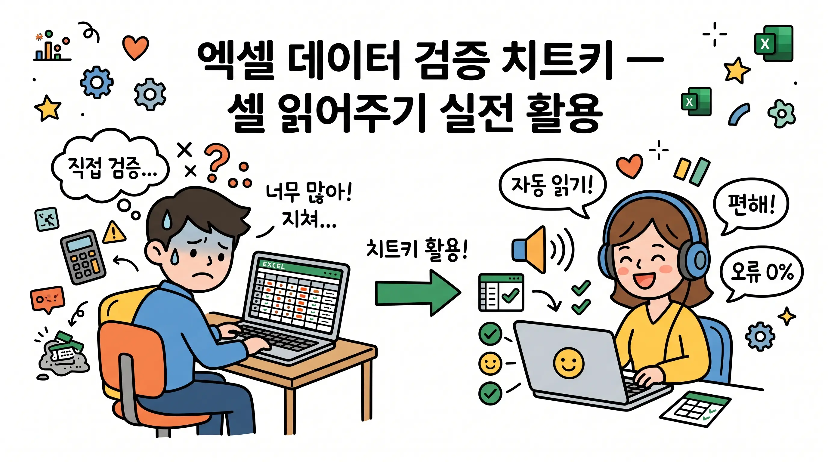 엑셀 셀 읽어주기 기능을 활용한 데이터 검증 예시