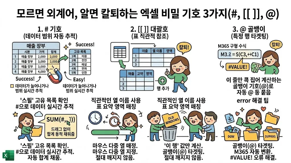 엑셀 최신 수식에 등장하는 비밀 기호 #, [[ ]], @ 설명