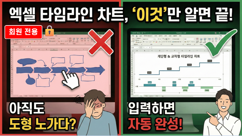 아직도 도형으로 그리나요? 엑셀 타임라인 차트(계단형/교차형), '이것'만 알면 자동 완성