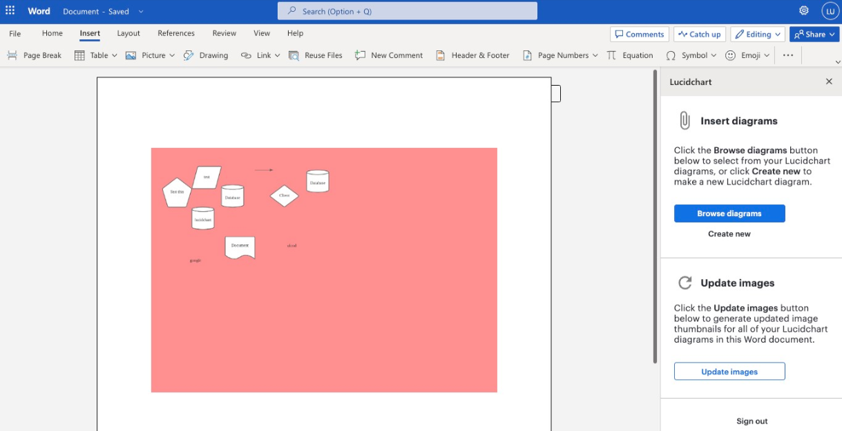 Word용 루시드차트 다이어그램 애드인 사용 이미지