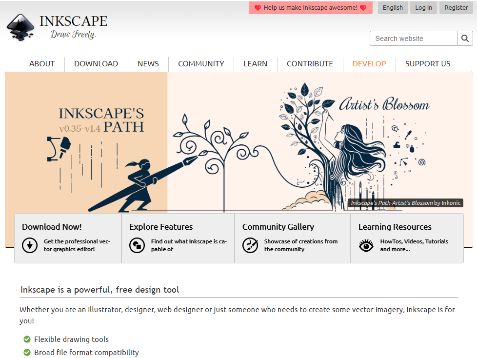 잉크스케이프 홈페이지 화면