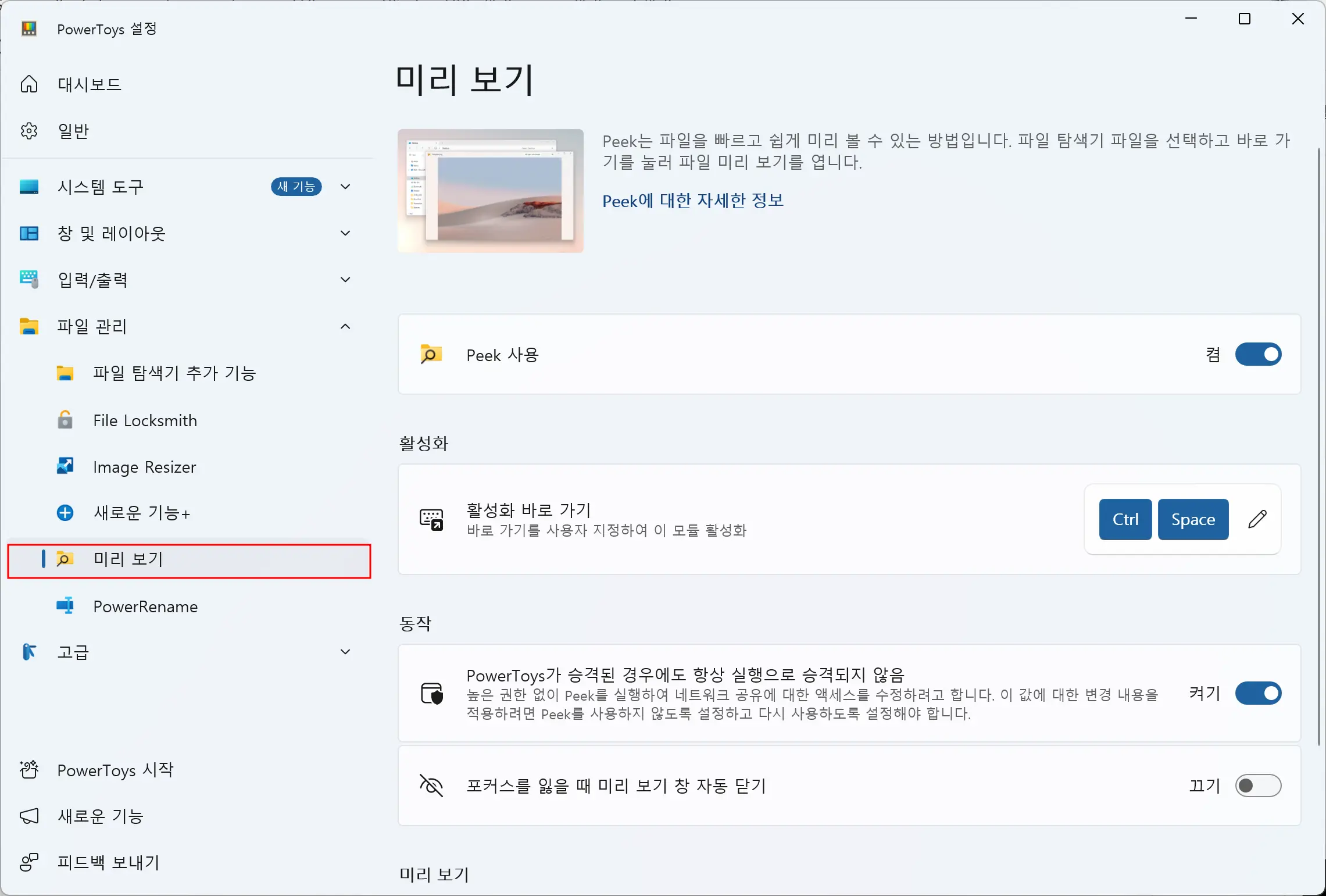 미리 보기 도구 화면