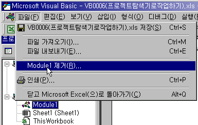 파일 메뉴의 Module1 제거 항목